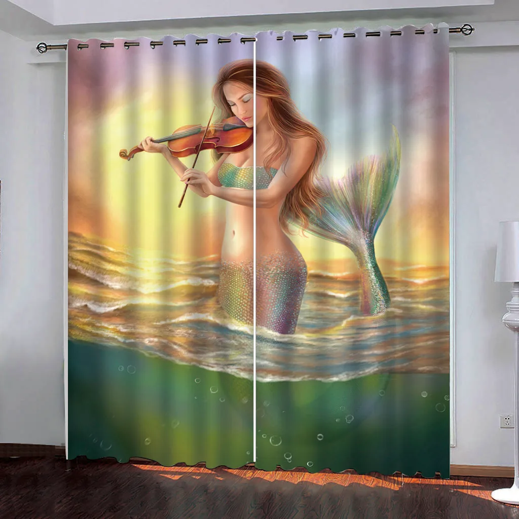 

Decoration curtains European Curtains The sea abstract oil painting mermaid Photo Painted 3D Curtain Living room