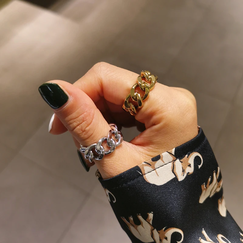 

Simple Design Chain Ring Cool Stainless Steel Adjustable Men and Women Ring Punk Street Style Neutral Ladies Jewelry Party Gift