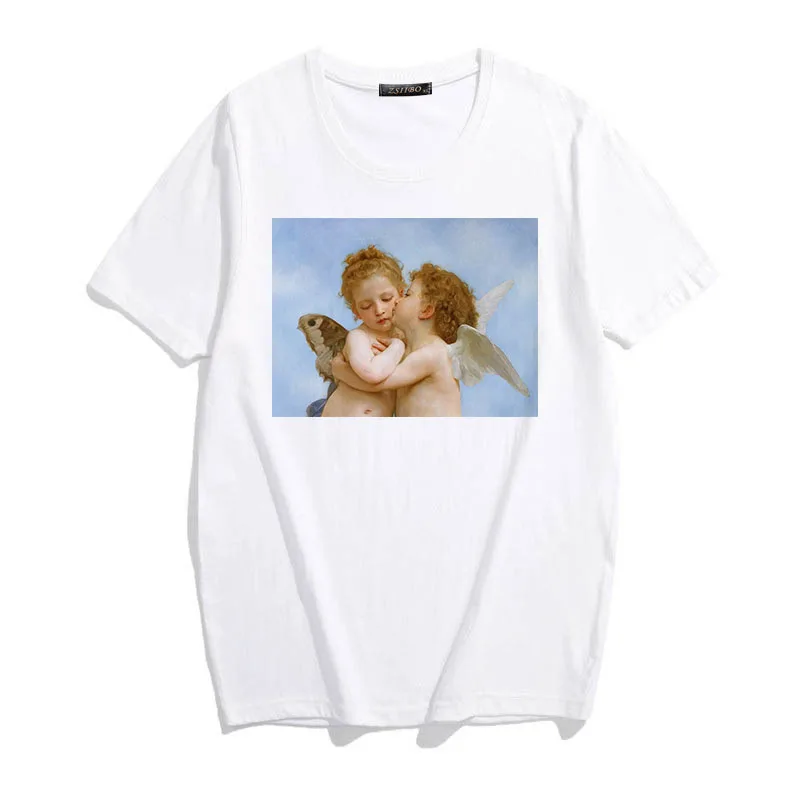 Ulzzang Модные женские футболки с принтом ангела Kawaii, летние свободные футболки с коротким рукавом и круглым вырезом, повседневная одежда, Vogue Tumblr, шикарные топы, футболки