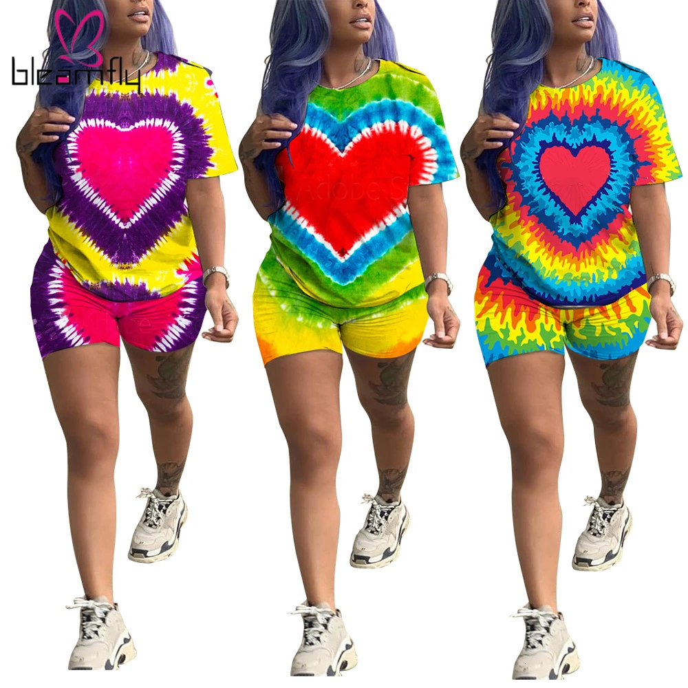 Новинка 2019! женский летний костюм из двух предметов: футболка и шорты с принтом Tie