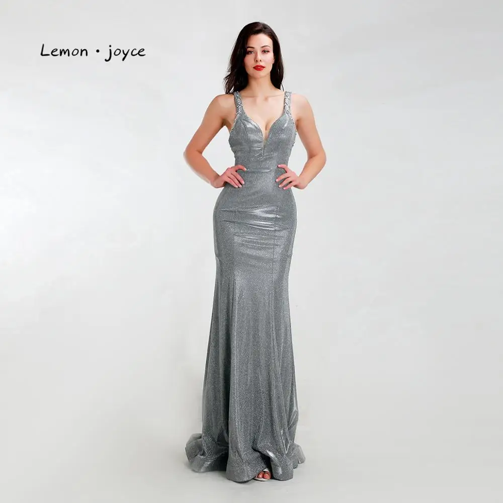 Лимон joyce серый Русалка Вечерние платья Длинные 2020 сексуальные v-образным вырезом