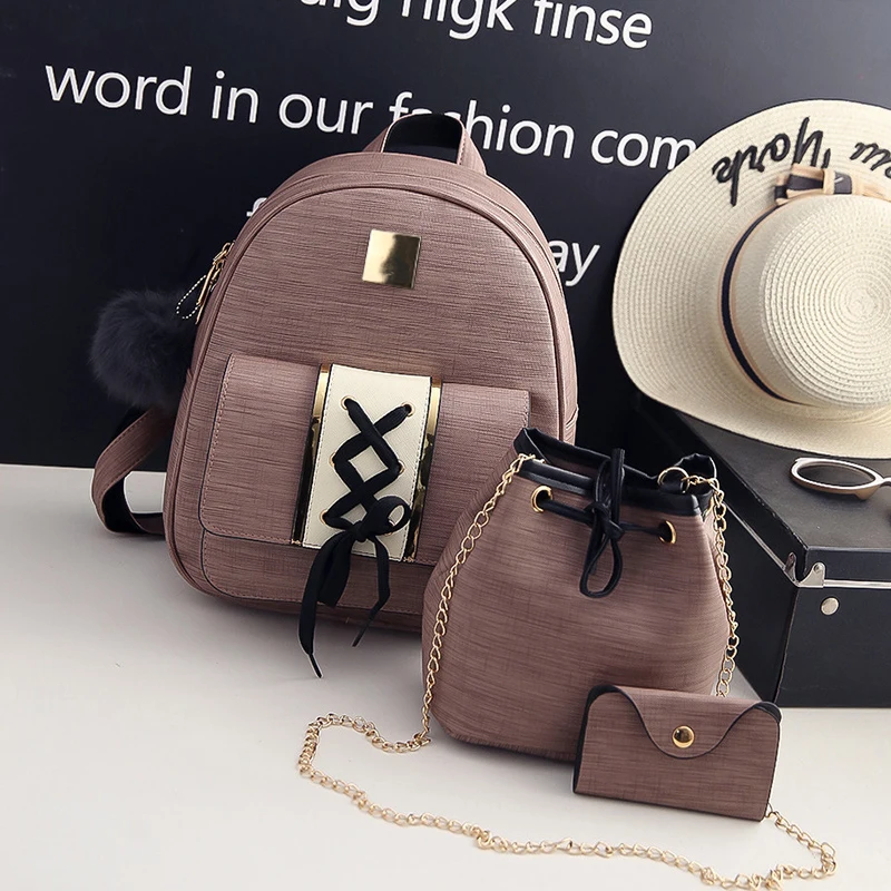 

3Pcs/Set PU Leather Women Backpack Purse Girls Multi Purpose Lady Composite Bags Teenage Girls Schoolbag Travel Bag Mochila 55