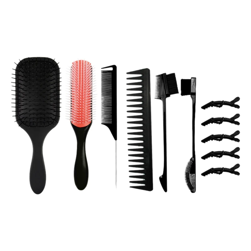 

11 Pcs Black Detangling Brush Set, Hair Detangler for Textured 3A to 4C Kinky Wavy for Wet/Dry/Long Thick Curly Hair