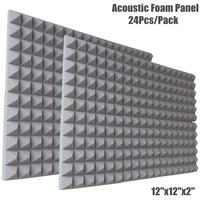 24pcs gray color 12x12x2 acoustic foam panels sound absorbing wall pad soundproof foam sponge for studio ktv room with tapes