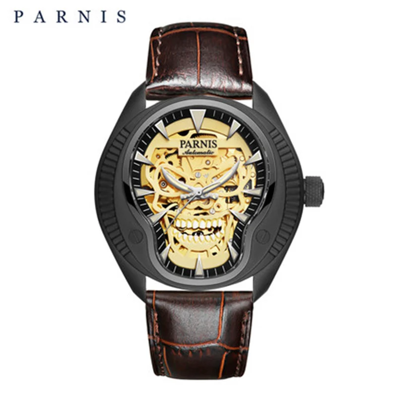 

Parnis 43mm Automatic Mechanical Men's Watches Skull Skeleton Mens Watch Luminous Dial Men Wristwatch Clock squelette montres