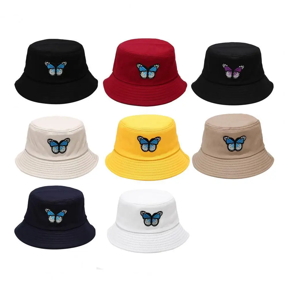 

Butterfly Embroidery Unisex Bucket Hat Summer Anti-sunburn Double-sided Bucket Hat Basin Hat Breathable Sun Cap Fisherman Cap