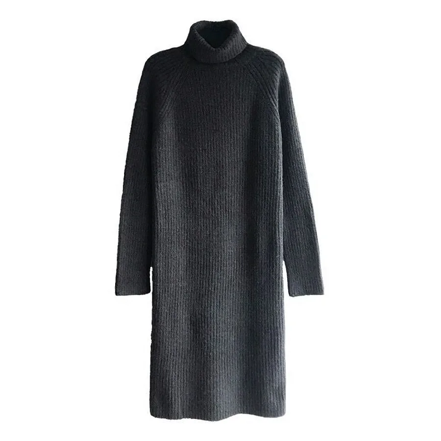 Женское трикотажное платье-свитер повседневное свободное теплое платье с