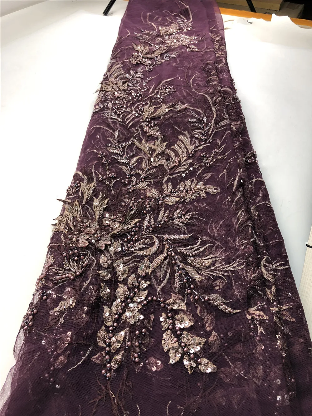 

Luxury French Nigerian net lace African embroidery tulle mesh lace fabric with beads stones for wedding dress H0150