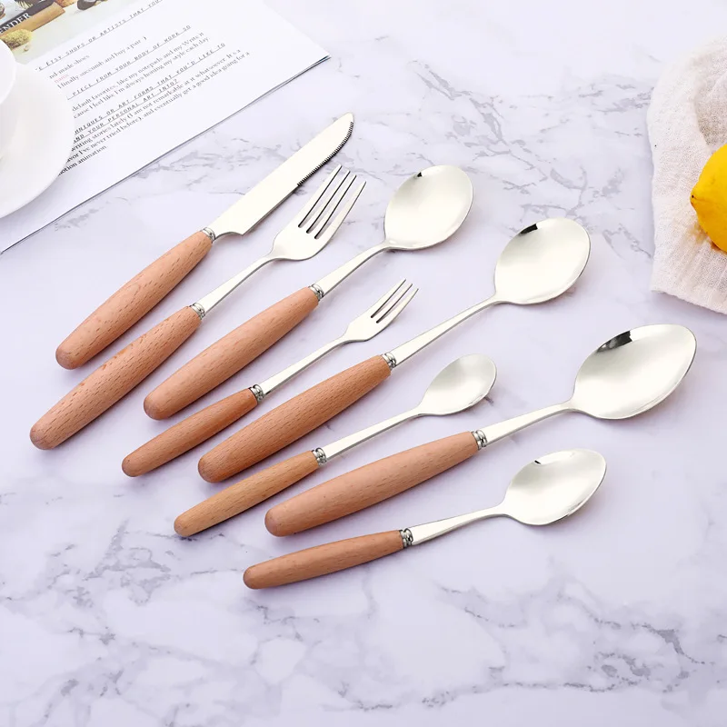 Столовый нож из нержавеющей стали с деревянной ручкой столовые приборы в