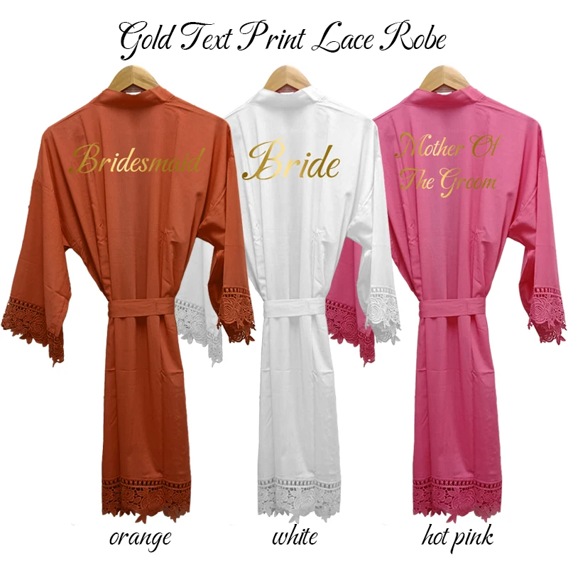 

Cotton Lace Robes Bride Robe Bridesmaid Robes Women Wedding Robe Robe Bride Team Bridal Robe Gold Print Orange