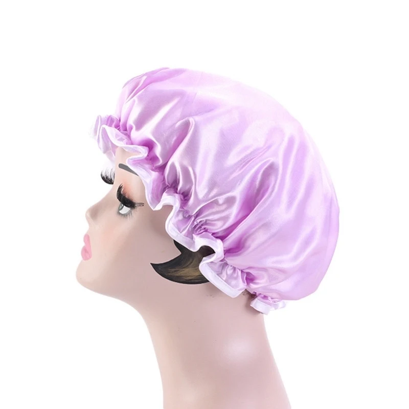 

Waterproof Hair Caps Satin Bath Hair Cover Women Double Layer Bathing Hat Salon Make Up Thick Headwear Hair Tool Styling