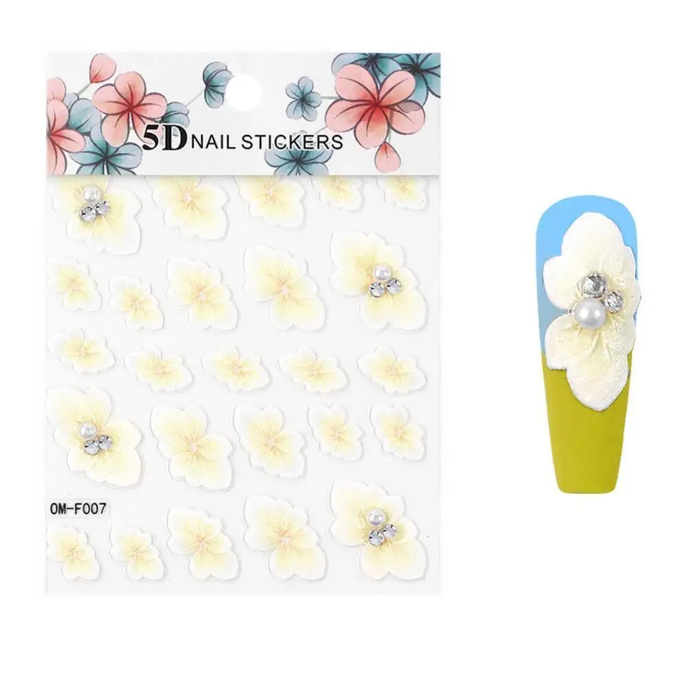 1Pc 3D Acrylic Engraved Nail Sticker Embossed White Pink Flower Water Slide Nail Color Decals Decals & Empaistic Water T7N9
