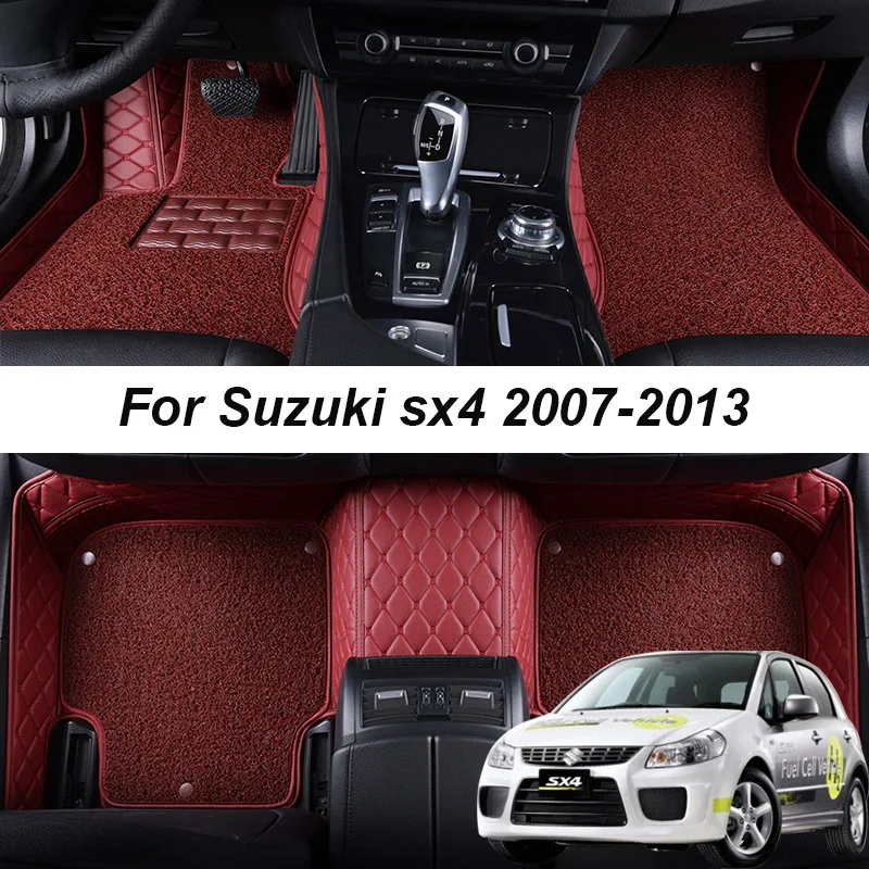 

Double layer Leather interior Parts Customized Car Floor Mats For Suzuki SX4 2007 2008 2009 2010 Carpets Rugs Pads Accessories