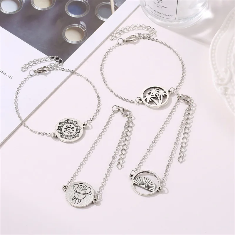 Набор полых круглых веерообразных браслетов с кокосовым деревом этнический