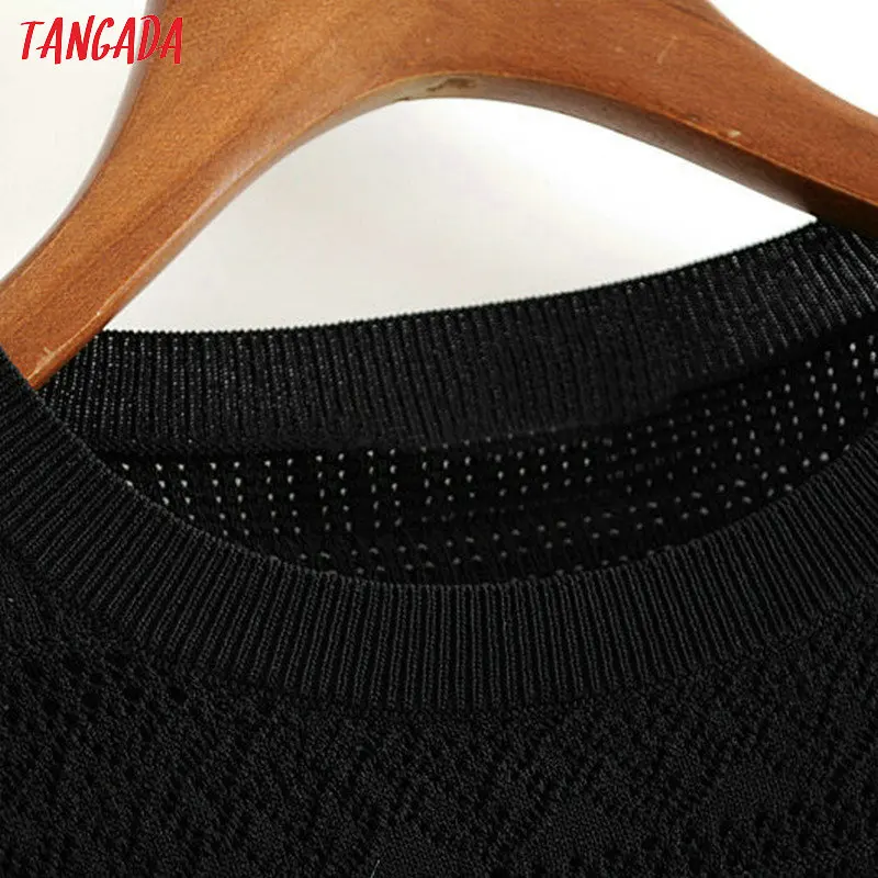 Tangada модная женская черная блузка Элегантная с круглым вырезом шикарная пышная с коротким рукавом дизайнерская рубашка Женский шикарный свитер 3H320