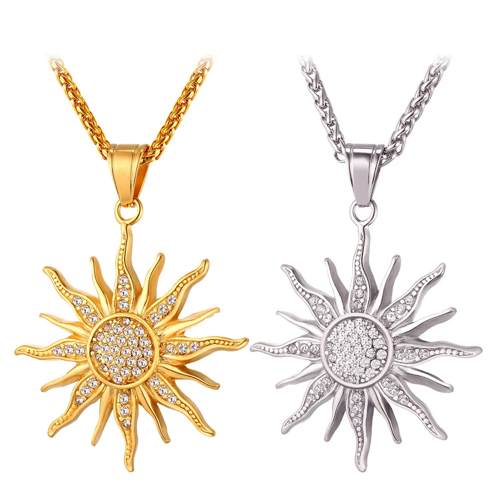 

Collare Sunflower Necklaces & Pendants Gold Color Stainless Steel Rhinestone Choker Necklace Women Jewelry Pendant Men P027