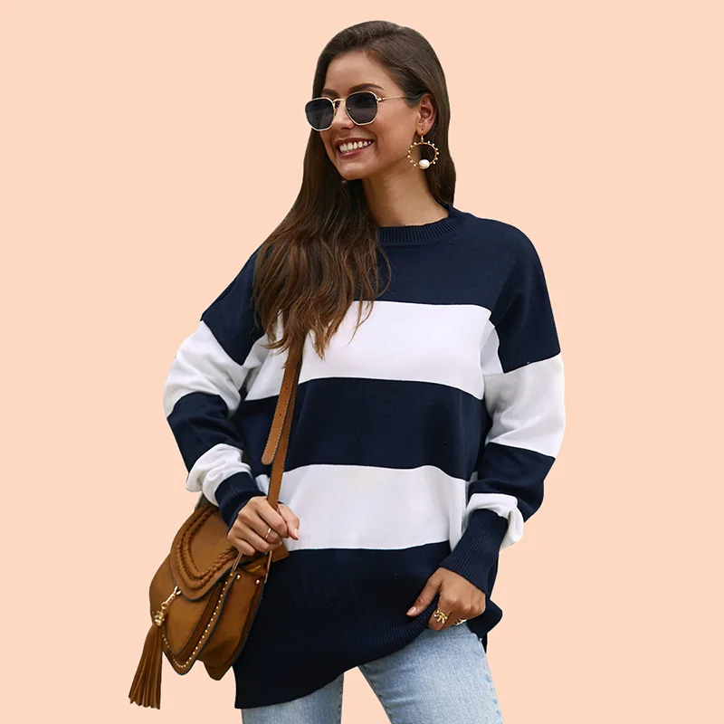 Lossky Женский вязаный пуловер свитер в полоску с длинным рукавом женский длинный