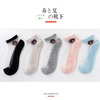 5 pair women glass fiber crystal thin boat socks set shallow mouth transparent japanese low socks cute bear invisible cartoon