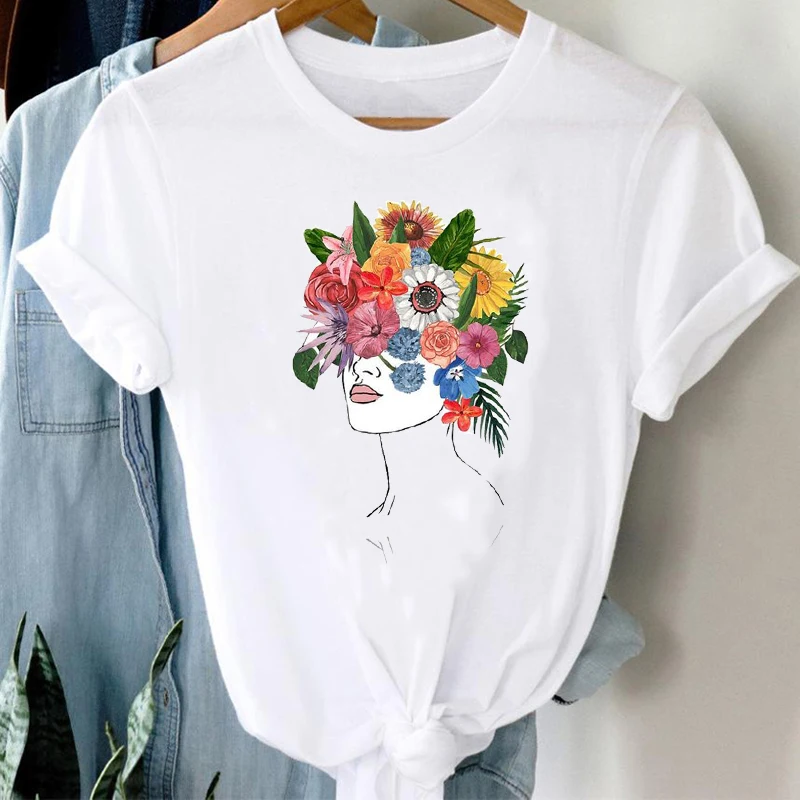 

Watercolor Trend Clothing Flower Street Fashion Art Printing Women's T-shirt 90s Clothes Graphic Top Lady Female loose Tee