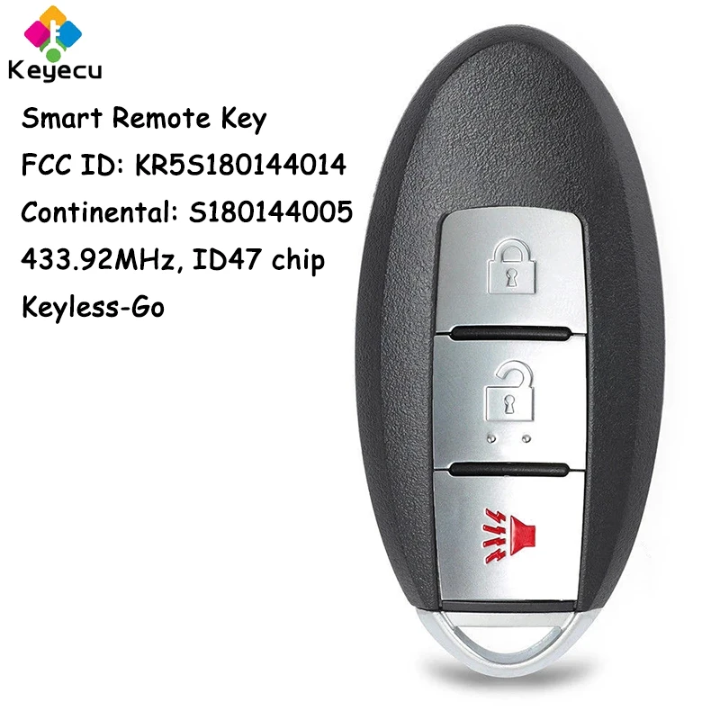 

KEYECU Keyless Go Smart Remote Key With 3 Buttons for Nissan Pathfinder 2013 2014 2015 Fob S180144005 433.92MHz KR5S180144014