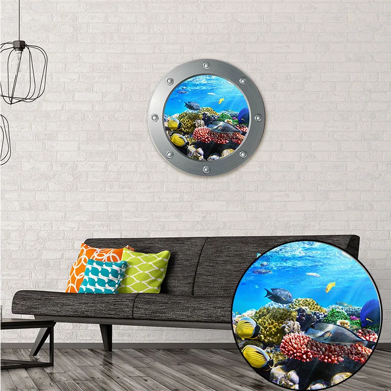 

PVC Mural Window Sticker Fish Submarine Bathroom Wall Stickers 3D DIY Art Animal Decals Refrigerator Fashion Home Decoration