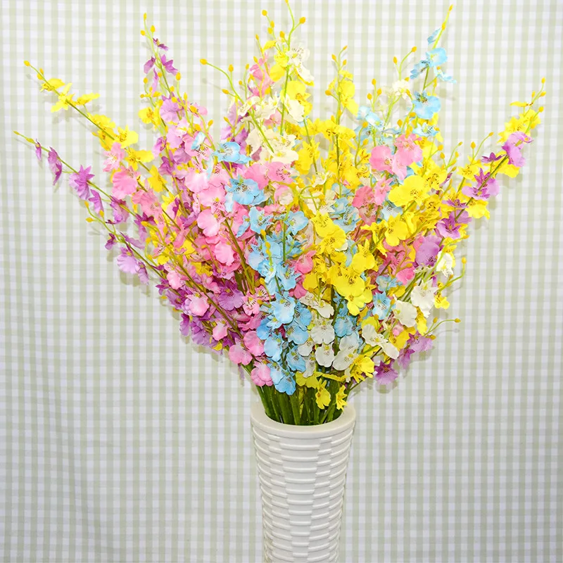 

5 Prongs Yellow Dancing Orchid Simulation Home Decoration Artificial Bouquet Silk Christmas Ornament Flower Arrangement