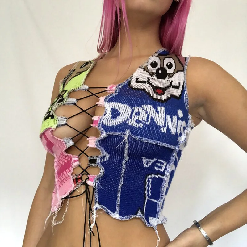 

2021 European and American new products spring and summer racer short sexy fringed lace-up sexy camisole