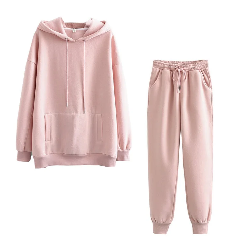 

Tangada 2021 Autumn Winter Women tracksuit thick fleece 100% cotton suit 2 pieces sets hoodies sweatshirt and pants suits 6L17