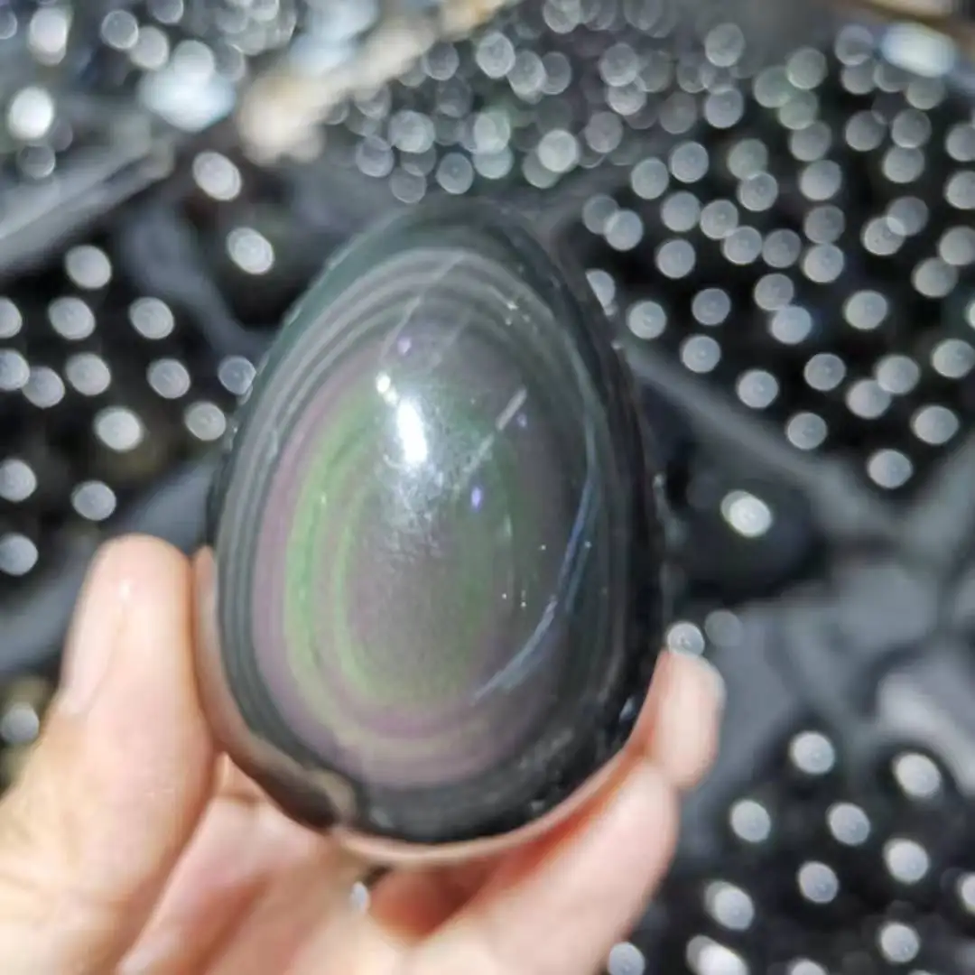 

5-6cm Natural Rainbow Obsidian Egg Shape Chakra Healing Reiki Stone