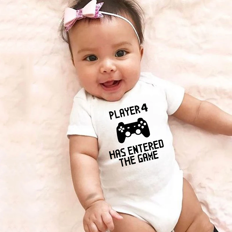 

Player 4 Has Entered The Game Newborn Baby Romper Funny Infant Boys Girls Cotton Short Sleeve Jumpsuit Onesie Outwear 0-18M