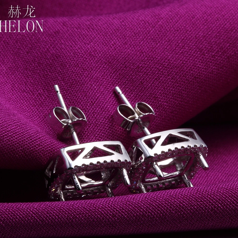 

HELON 5x7mm-6.75x8.75mm Cushion Cut Solid 14K White Gold Natural Diamonds Semi Mount Stud Earring Lady Vintage Wedding Earring