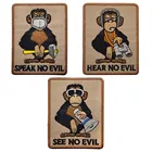 Нашивки с вышитыми обезьянами, забавные надписи Нет говорить, Слышите, См., тактические военные нашивки, тканевые значки с 3D вышивкой для кепки, куртки, сумки