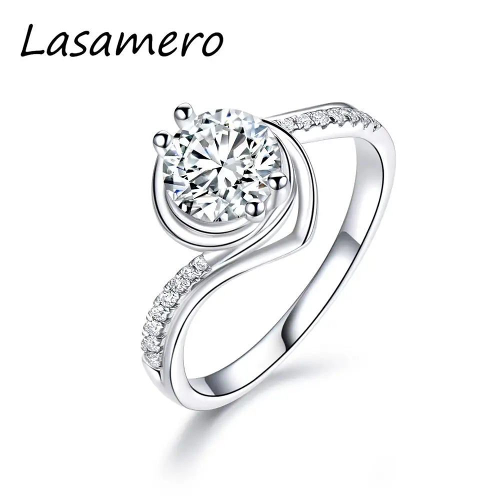 

LASAMERO Twist Half Eternity Ring 1.00CT Round Cut 6.5MM Moissanites Promise Wedding Ring Solid 14K 585 Gold Engagement Ring