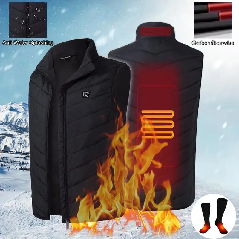 Sock and Black XL Нагревательный жилет, моющийся, зарядка от Usb, теплый жилет, контроль температуры, уличный жилет, зимняя куртка с подогревом(без батареи - Цвет: Sock and Black XL