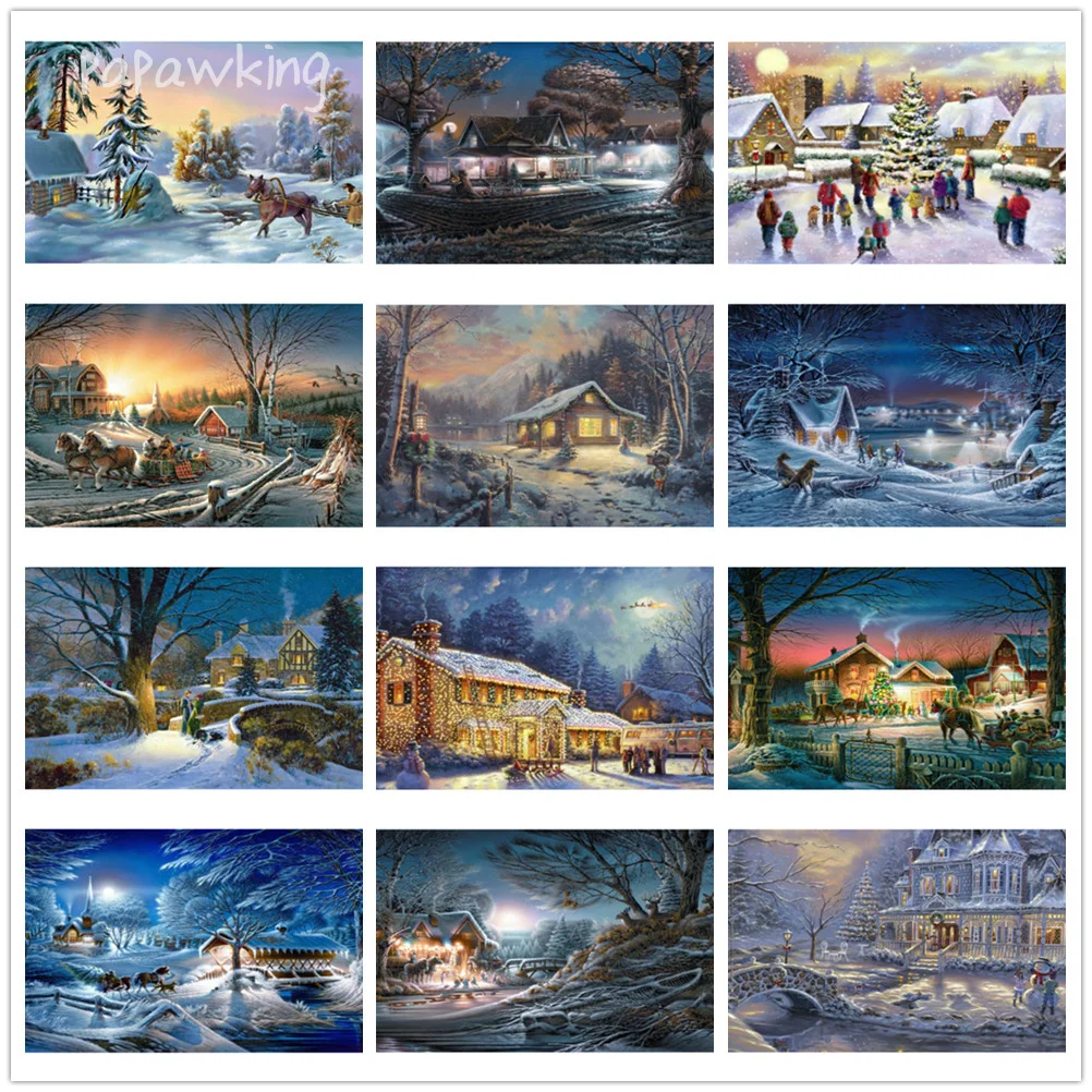 

Diy Winter Snow Night Scenery Diamond Painting Full Diamond Cross Stitch Kit Home Art Rhinestone Embroidery Decoration Stickers