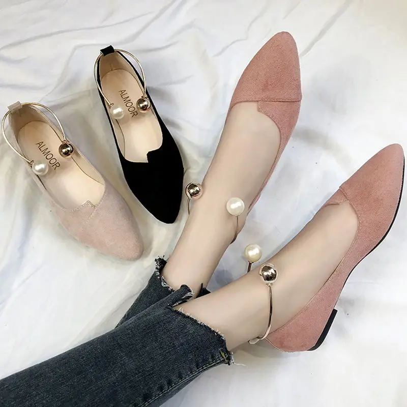 Туфли-лодочки женские на низком каблуке замша кожа заостренный носок