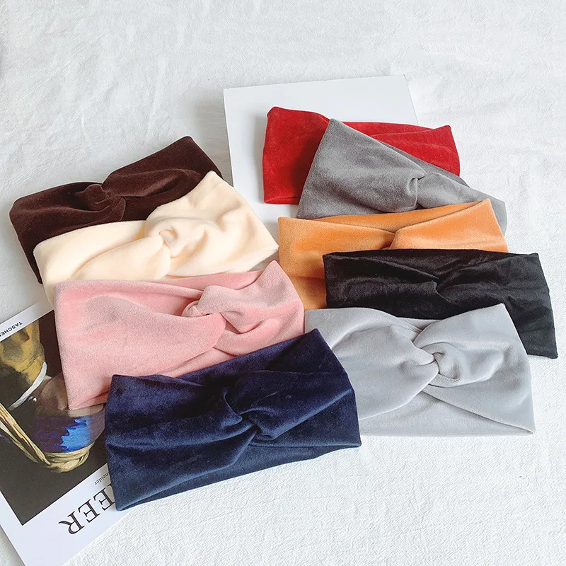 

Women Headbands Winter Warm Cross Knot Velvet Elastic Hair Bands Solid Color Soft Turban Girls Fashion Hair Accessories Headwear
