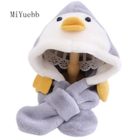 autumn and winter kids childrens boy girl plush cartoon penguin one cap warm baby windproof cute hat scarf 2mz14