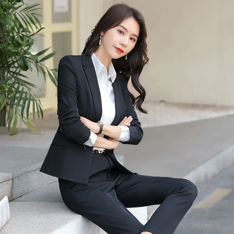 

Новый Темно-синий черный женский элегантный женский брючный костюм, брючный костюм, Блейзер, костюмы, пиджак, Офисная Дамская рабочая одежд...