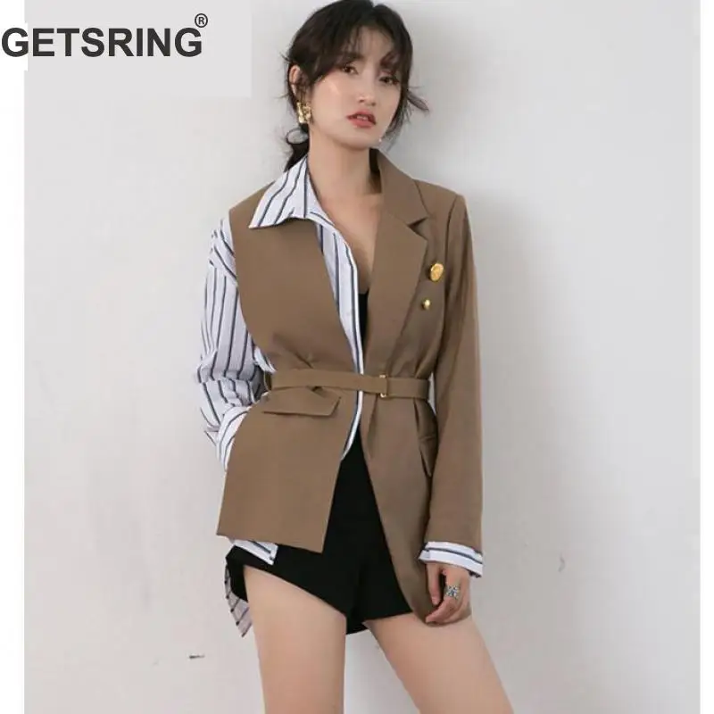 GETSRING Женский блейзер ассиметричный костюм пальто пэчворк разные цвета