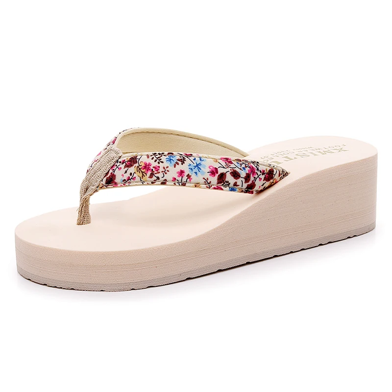 

Jumpmore Summer Flip Flops New Sweet Small Floral Wedges Slippers 5cm Heel Non-slip Shoes Women Size 33-42