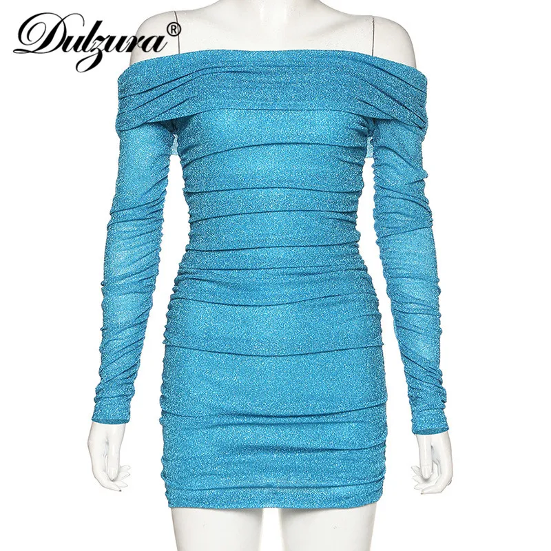 Dulzura ruched блестящее шикарное женское мини-платье с открытыми плечами нарядные