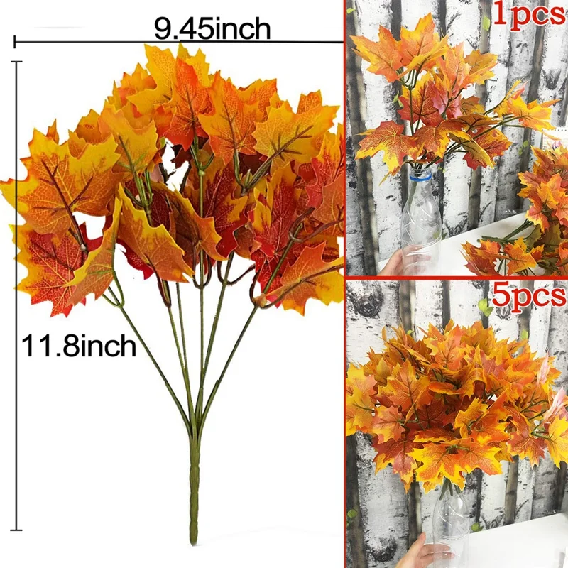 Искусственные кленовые листья ветви осенние 5 пряди Осенние украшения уличные