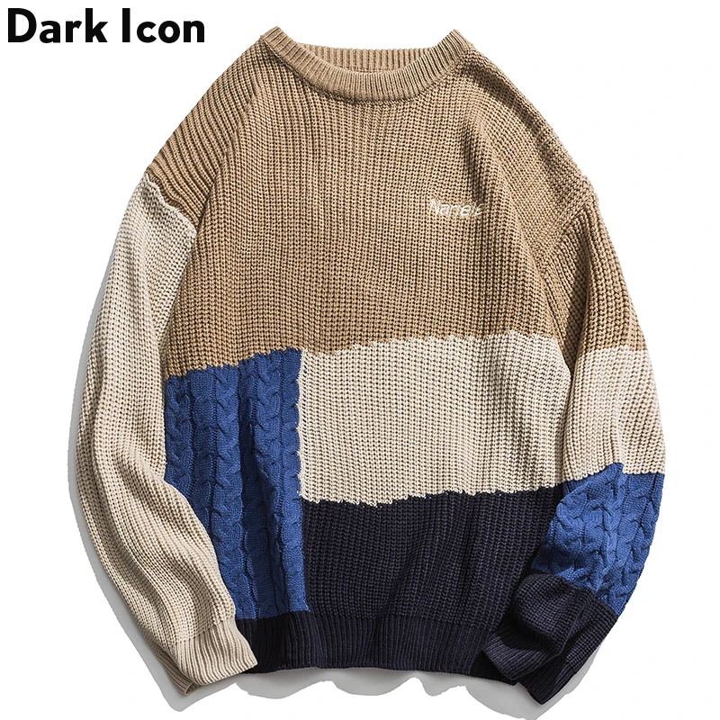 Вязаный свитер в стиле пэчворк с темными значками уличная одежда Харадзюку