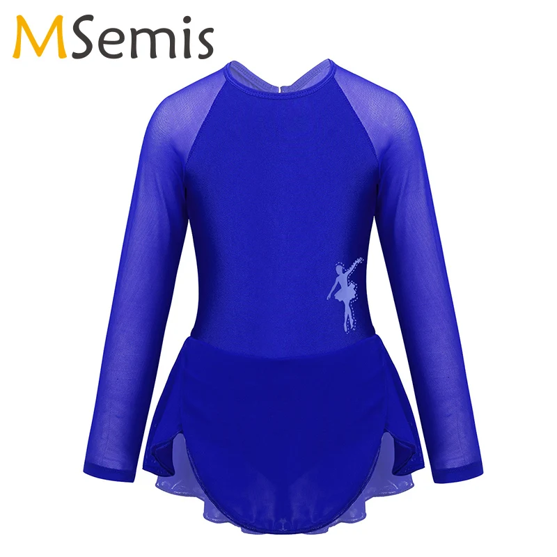 

Kids Girls Ballet Dance Leotard Dress Long Sleeves Tulle Splice Cutouts Back Figure Ice Skating Roller Skating Dress Dancewear