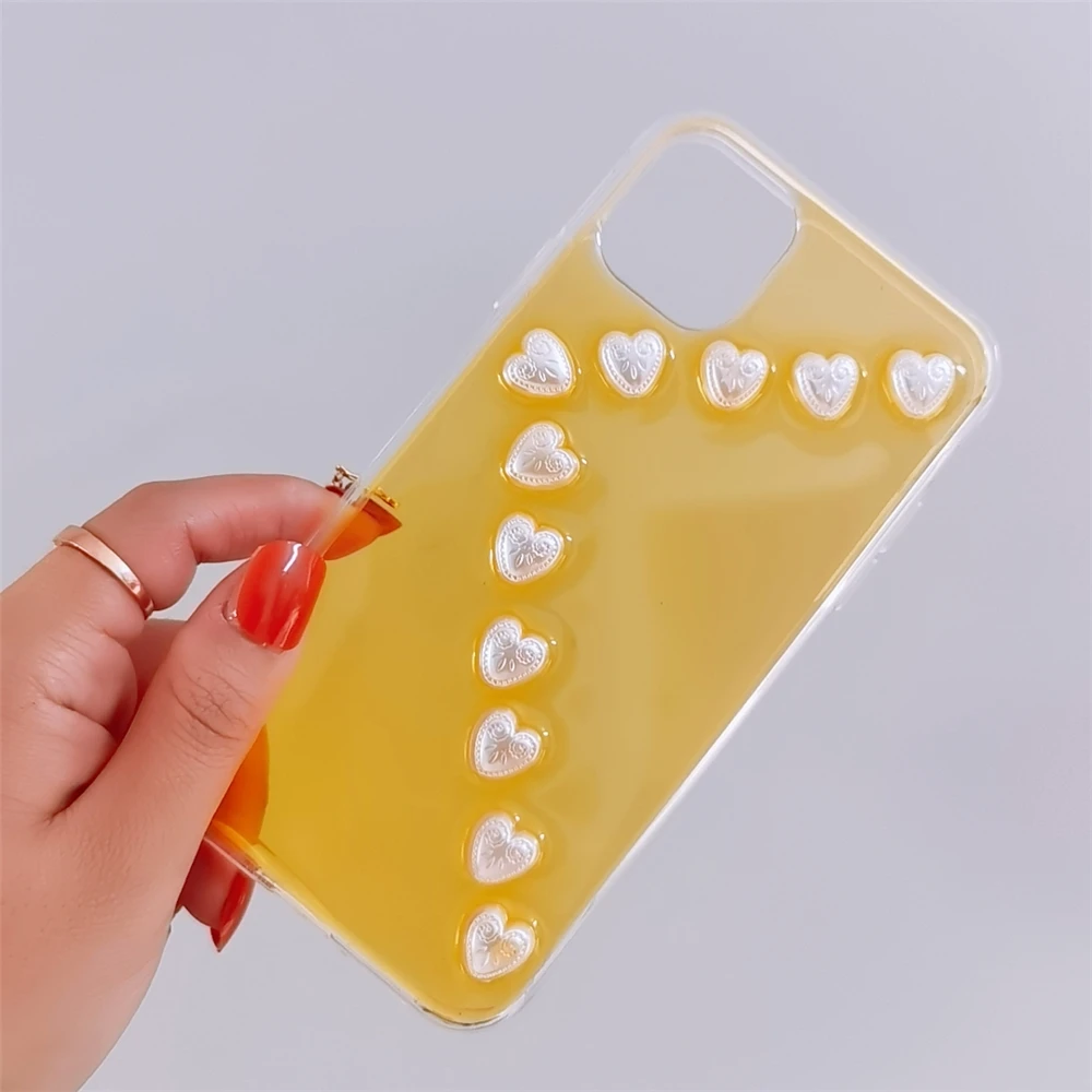 

Vya 3D Love pearl Transparent Case For Iphone 11 Pro Max 12 Mini XR X XS Silicone 7 8 Plus SE 6s Clear Cover
