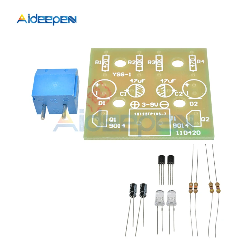 DC 3 V-14 V 5MM Flash Light Blue Светодиодный модуль DIY Kit транзистор 30K сопротивление 22 мкФ электролитические конденсаторы без кабеля Dupont