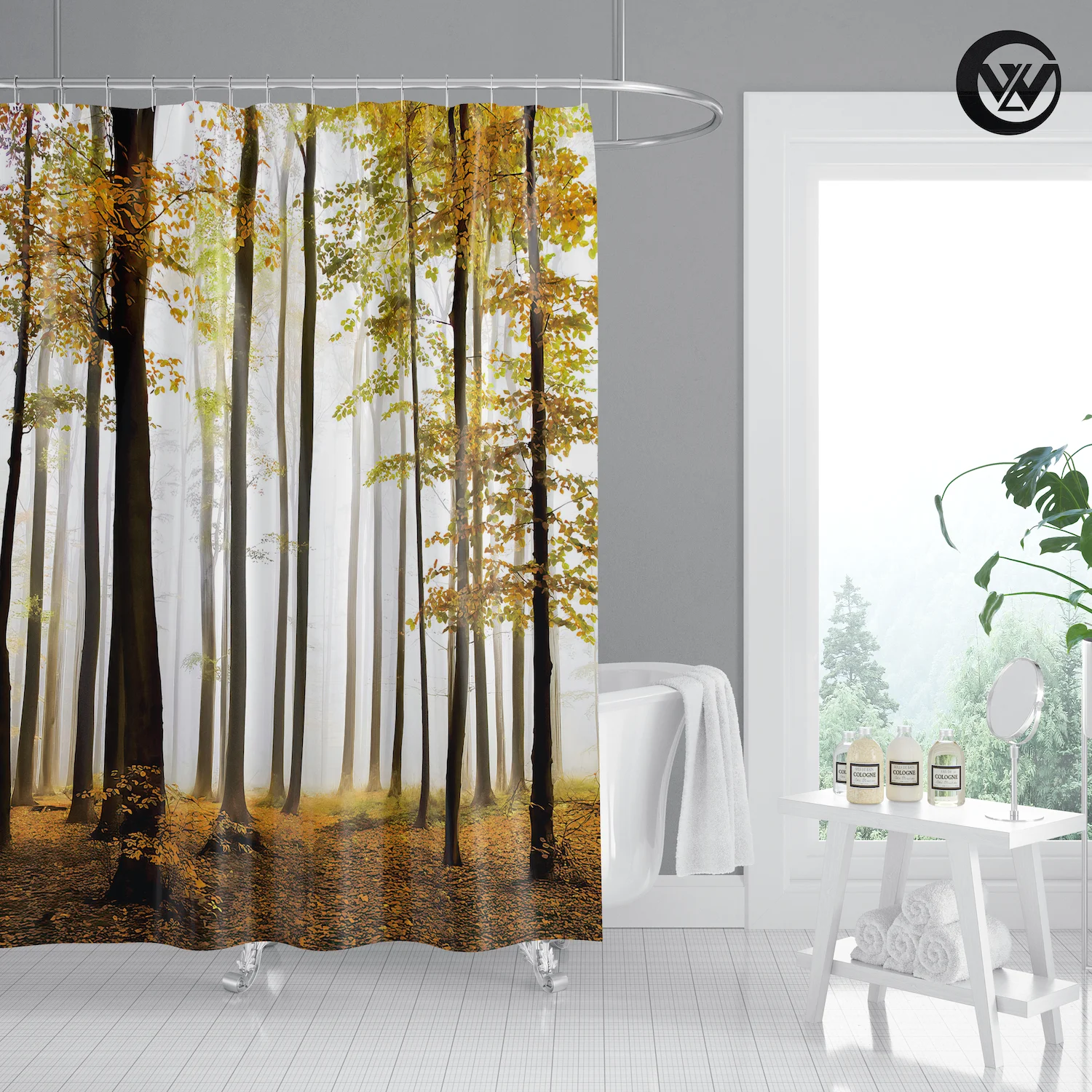 Waterproof 3D Creative Yellow Forest Scenery Shower Curtain Liner Designers Printing Bathroom Bathtub Curtain Polyester