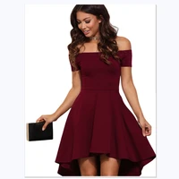 new fashion solid color one shoulder short sleeve thin big swing dovetail skirt dress