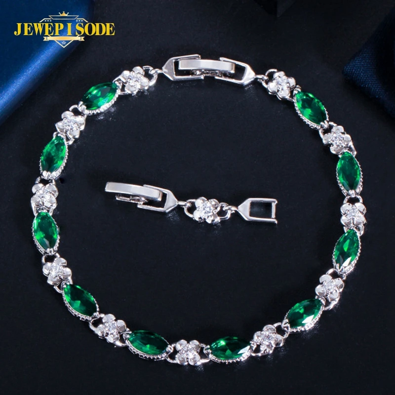 

Jewepisode Vintage Silver 925 Jewelry Emerald Citrine Charm Bracelets for Women New Fashion Birthstone Cocktail Party Bracelet